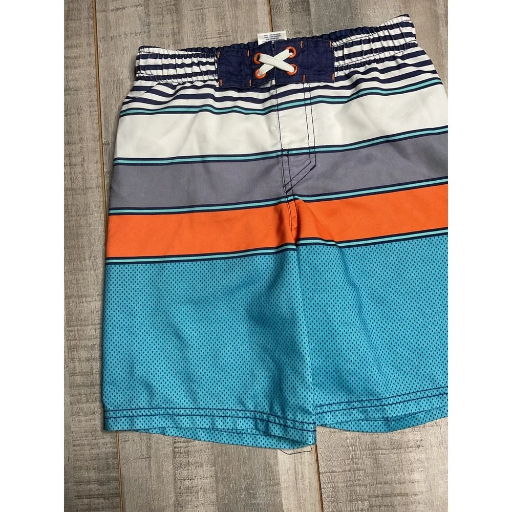 Cherokee Boys Blue Orange Striped Swim Trunks Board Shorts Size Small 6/7